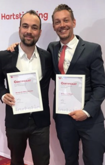 Nordin Hanssen and Jeffrey Kroon after receiving the Dutch Heart Foundation Dekker Grants